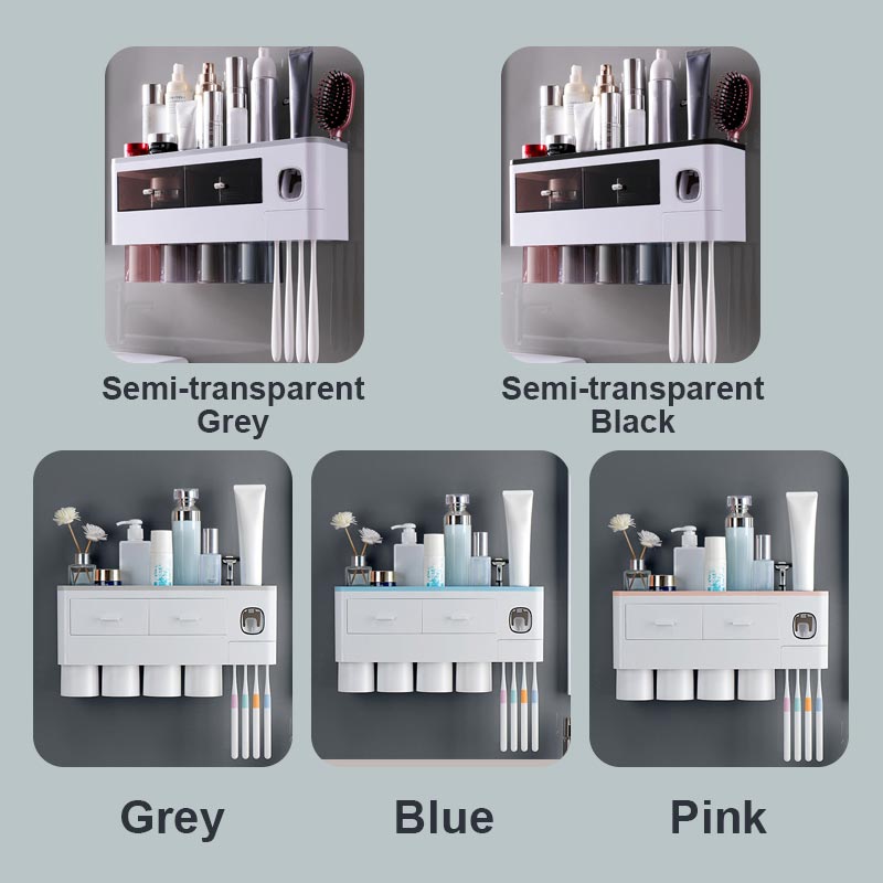 50% OFF! ✨ Toothbrush Holder Toiletry Organizer – Large Capacity Tray, Drawer & Storage, Automatic Toothpaste Dispenser & Magnetic Cups – Clean Mess-Free Bathroom 🚿