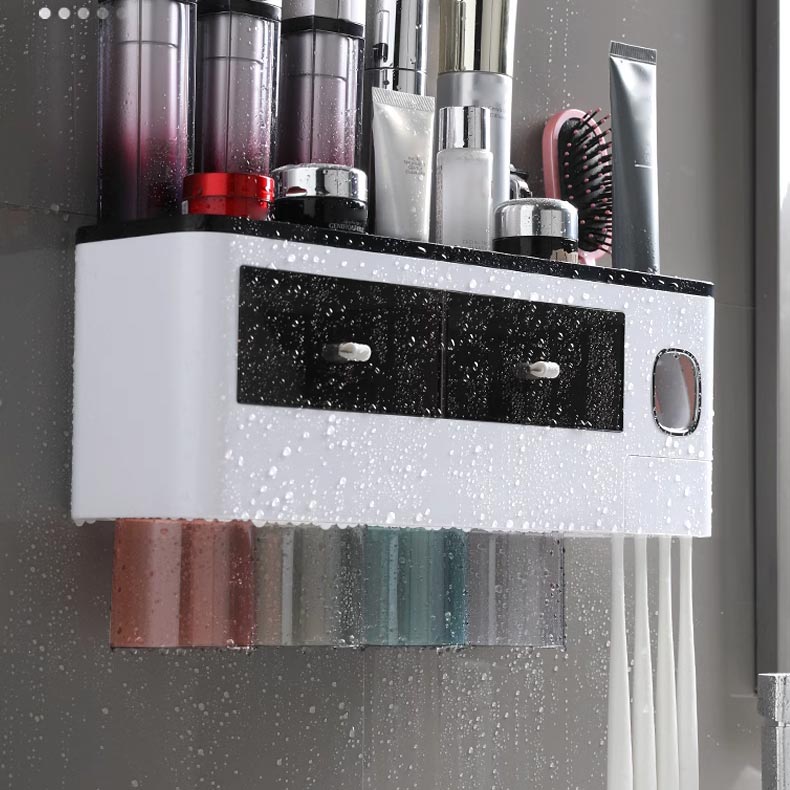 50% OFF! ✨ Toothbrush Holder Toiletry Organizer – Large Capacity Tray, Drawer & Storage, Automatic Toothpaste Dispenser & Magnetic Cups – Clean Mess-Free Bathroom 🚿