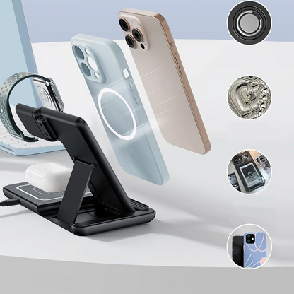 ⚡ Foldable 3-in-1 Wireless Charging Station – 15W Charger for Phone, Watch & Earbuds