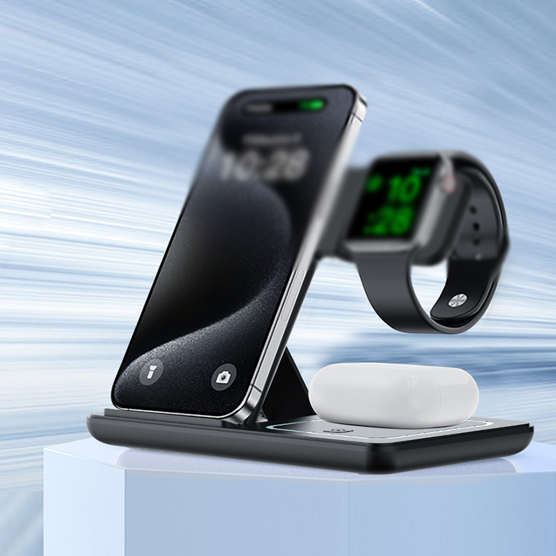 ⚡ Foldable 3-in-1 Wireless Charging Station – 15W Charger for Phone, Watch & Earbuds