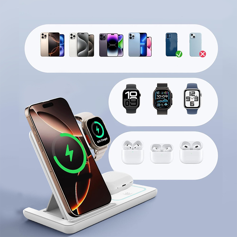 ⚡ Foldable 3-in-1 Wireless Charging Station – 15W Charger for Phone, Watch & Earbuds