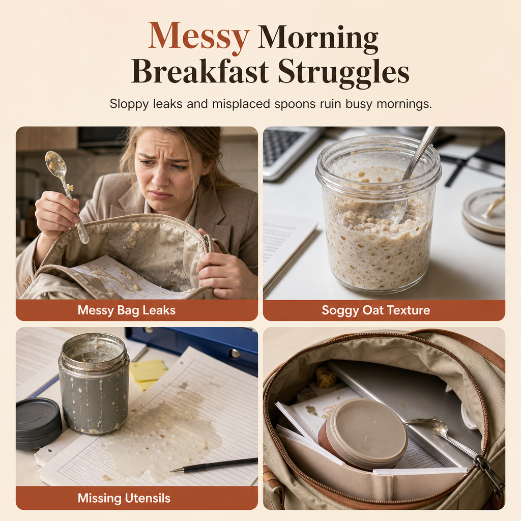 Portable Glass Overnight Oats Jar with Spoon and Leakproof Lid Yogurt Container for Office Workers