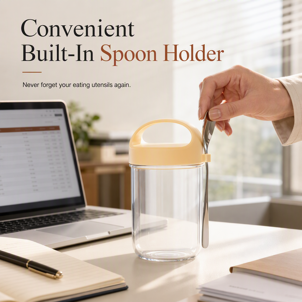Portable Glass Overnight Oats Jar with Spoon and Leakproof Lid Yogurt Container for Office Workers