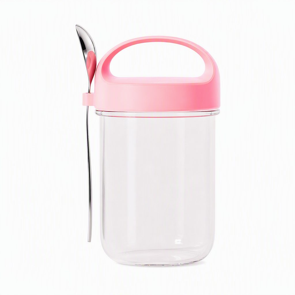 Portable Glass Overnight Oats Jar with Spoon and Leakproof Lid Yogurt Container for Office Workers
