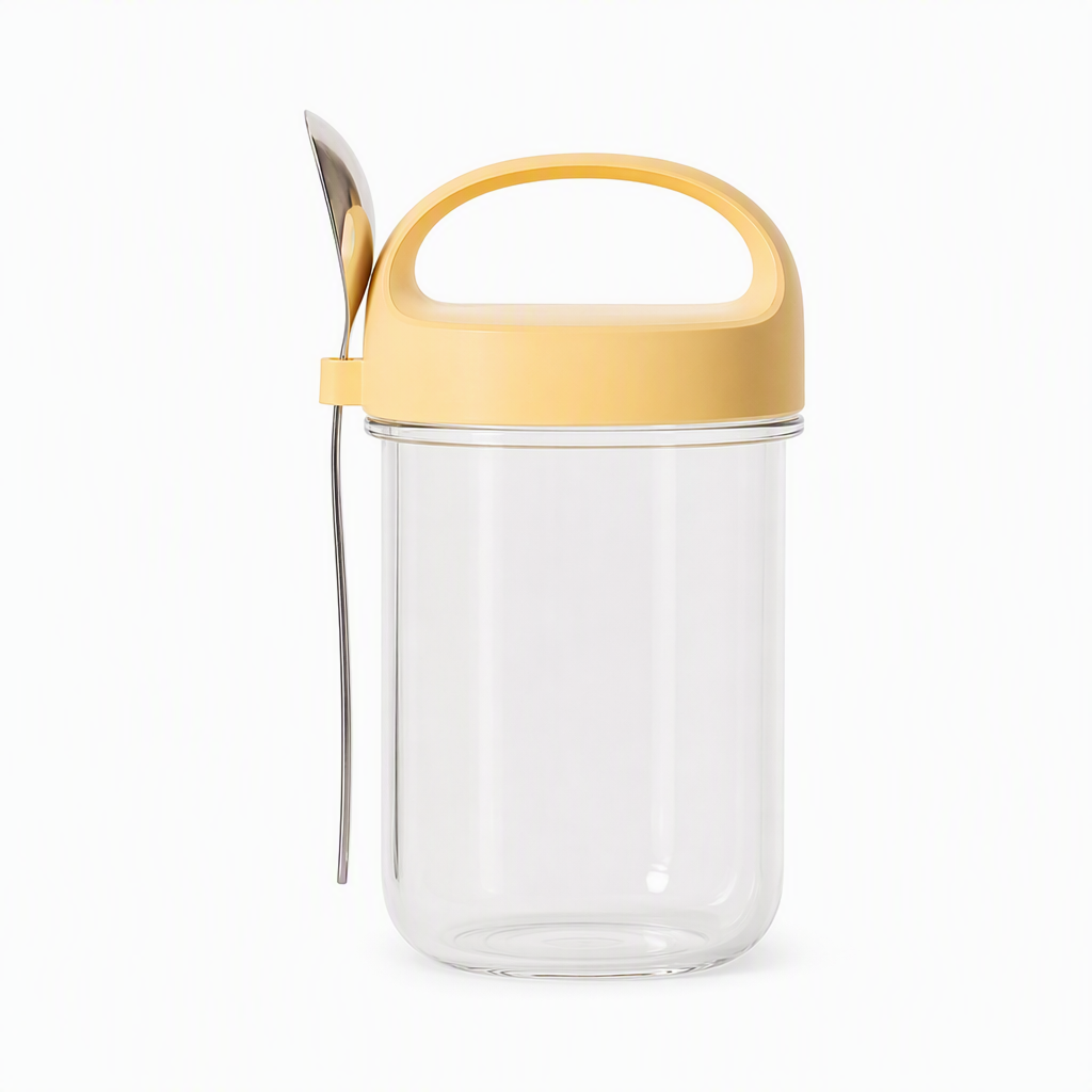 Portable Glass Overnight Oats Jar with Spoon and Leakproof Lid Yogurt Container for Office Workers