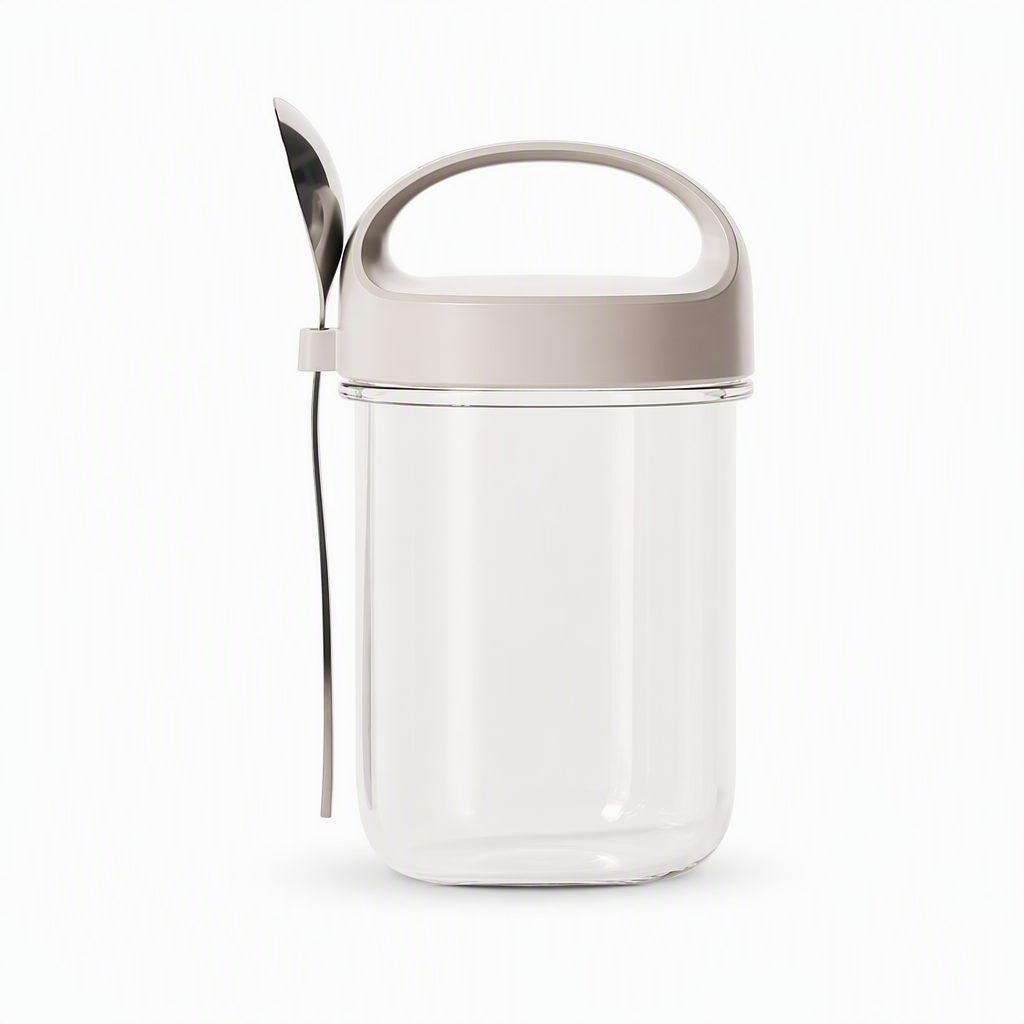 Portable Glass Overnight Oats Jar with Spoon and Leakproof Lid Yogurt Container for Office Workers