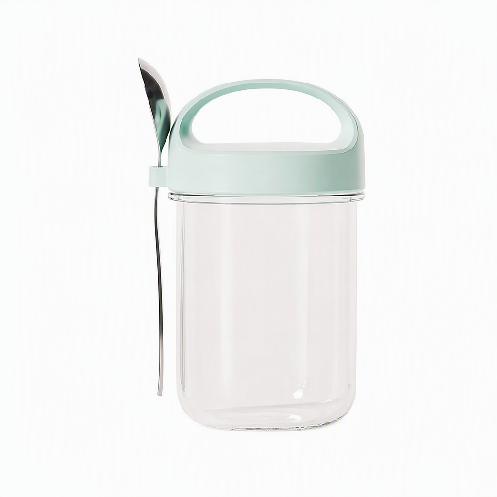 Portable Glass Overnight Oats Jar with Spoon and Leakproof Lid Yogurt Container for Office Workers