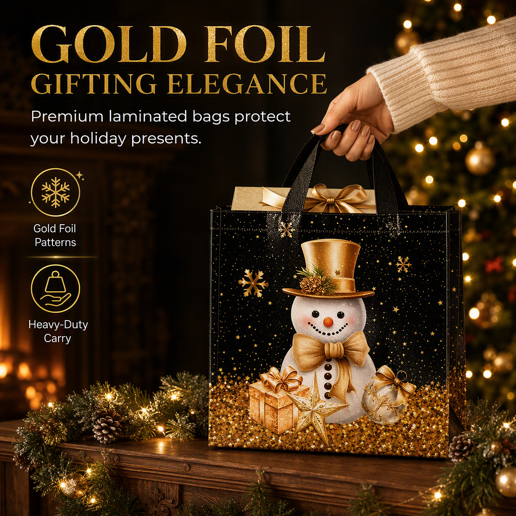 Black Christmas Non Woven Gift Tote Bag Holiday Present Packaging Bag 23x22x11cm