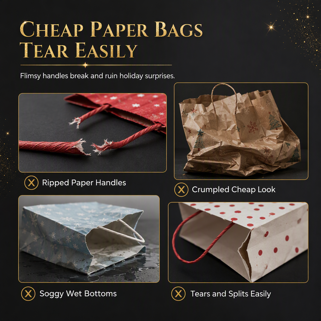 Black Christmas Non Woven Gift Tote Bag Holiday Present Packaging Bag 23x22x11cm