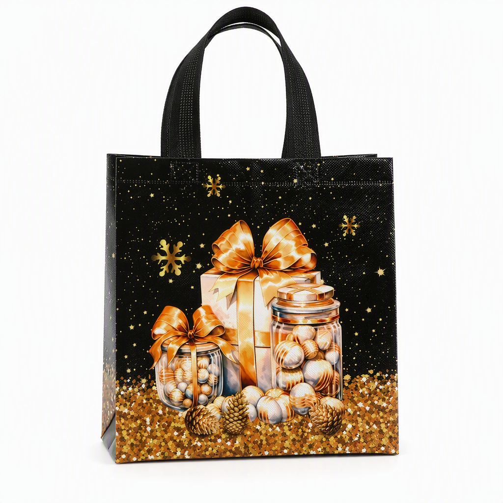 Black Christmas Non Woven Gift Tote Bag Holiday Present Packaging Bag 23x22x11cm