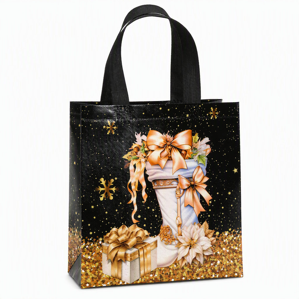 Black Christmas Non Woven Gift Tote Bag Holiday Present Packaging Bag 23x22x11cm