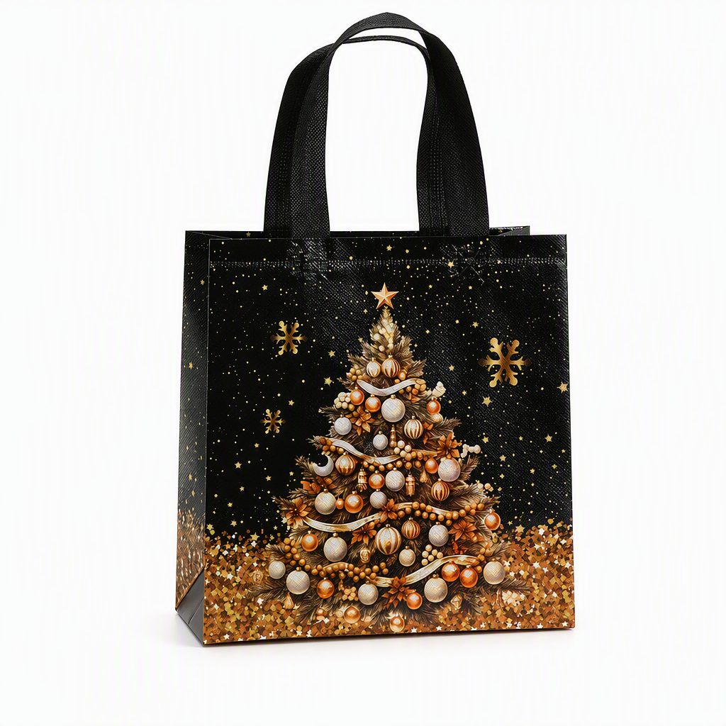 Black Christmas Non Woven Gift Tote Bag Holiday Present Packaging Bag 23x22x11cm