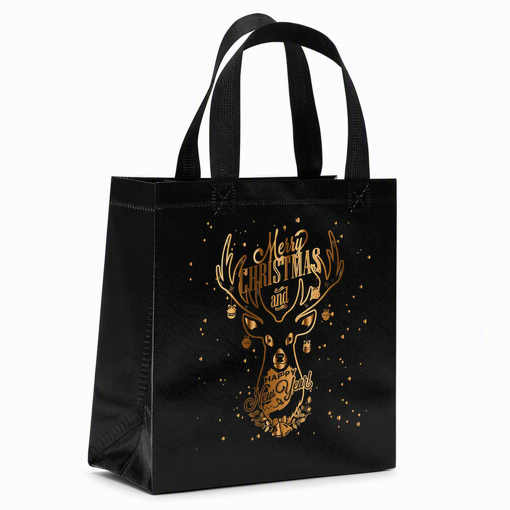 Black Christmas Non Woven Gift Tote Bag Holiday Present Packaging Bag 23x22x11cm