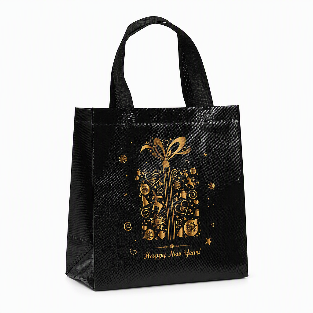 Black Christmas Non Woven Gift Tote Bag Holiday Present Packaging Bag 23x22x11cm