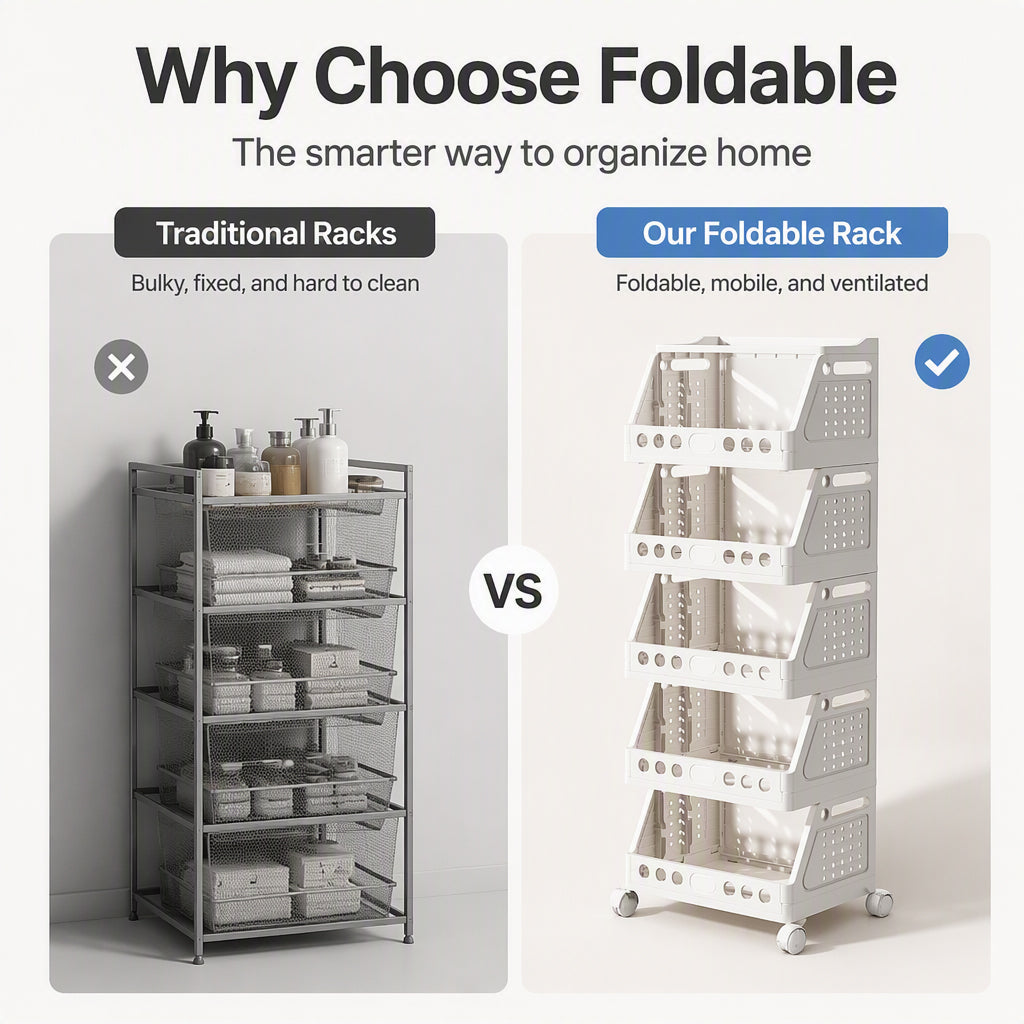 🛒 LIMITED‑TIME 50% OFF! ✨ Multi‑Tier Foldable Storage Cart – Mobile, Compact, Multi‑Room 📦