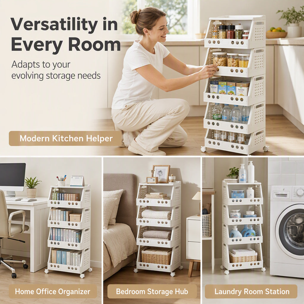 🛒 LIMITED‑TIME 50% OFF! ✨ Multi‑Tier Foldable Storage Cart – Mobile, Compact, Multi‑Room 📦
