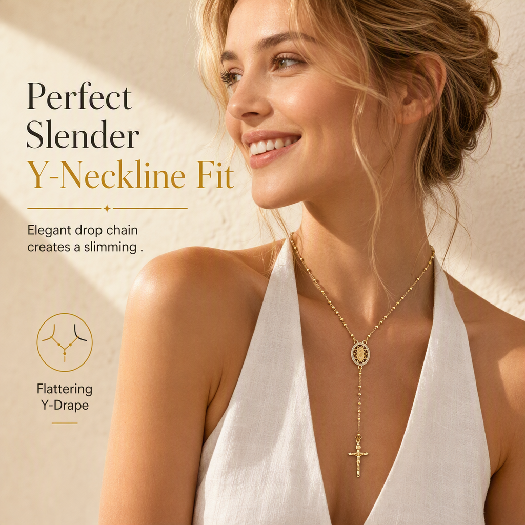 ⛪ 50% OFF! ✨ Retro Gold Tone Virgin Mary Crucifix Cross Pendant Necklace – Tricolor Beaded Y-Chain, Sacred Vintage Emblem & 14K Plated Finish – Elegant Faith-Inspired Style 💛