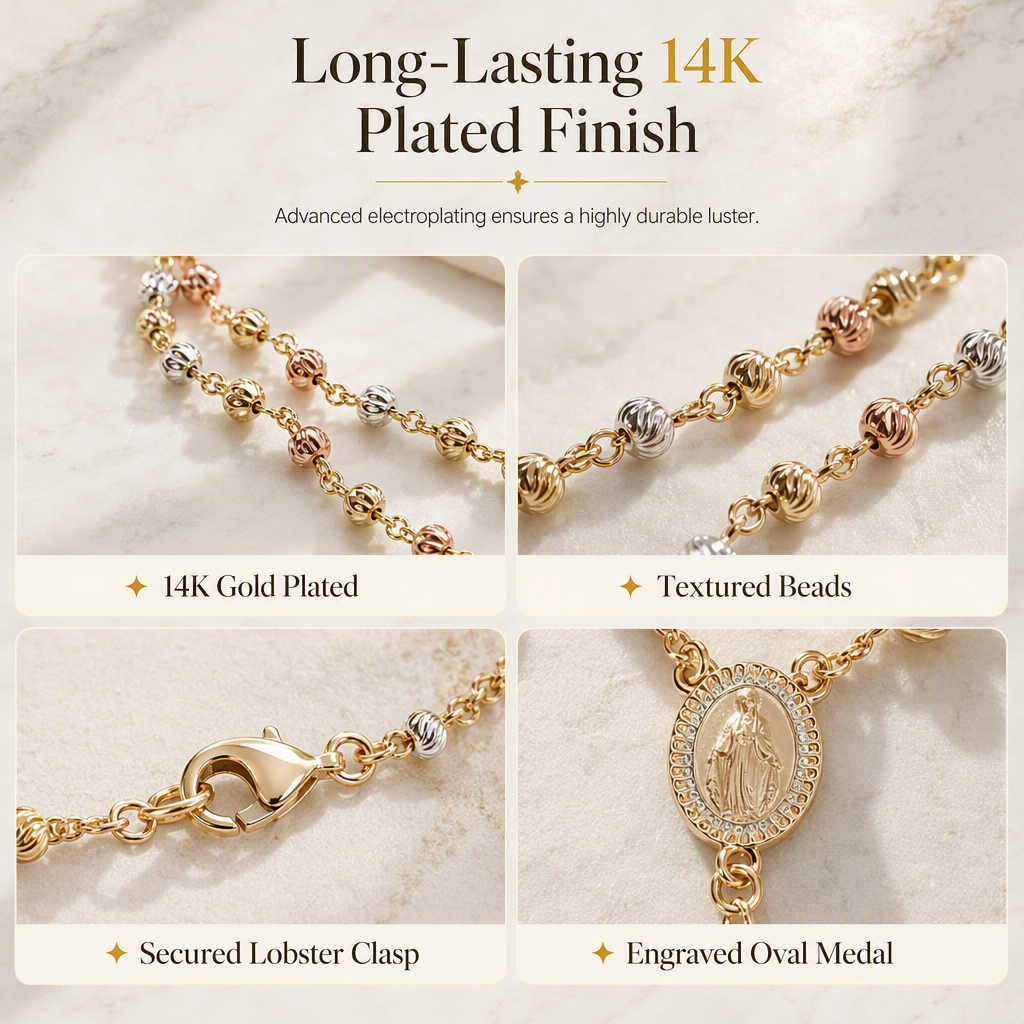 ⛪ 50% OFF! ✨ Retro Gold Tone Virgin Mary Crucifix Cross Pendant Necklace – Tricolor Beaded Y-Chain, Sacred Vintage Emblem & 14K Plated Finish – Elegant Faith-Inspired Style 💛