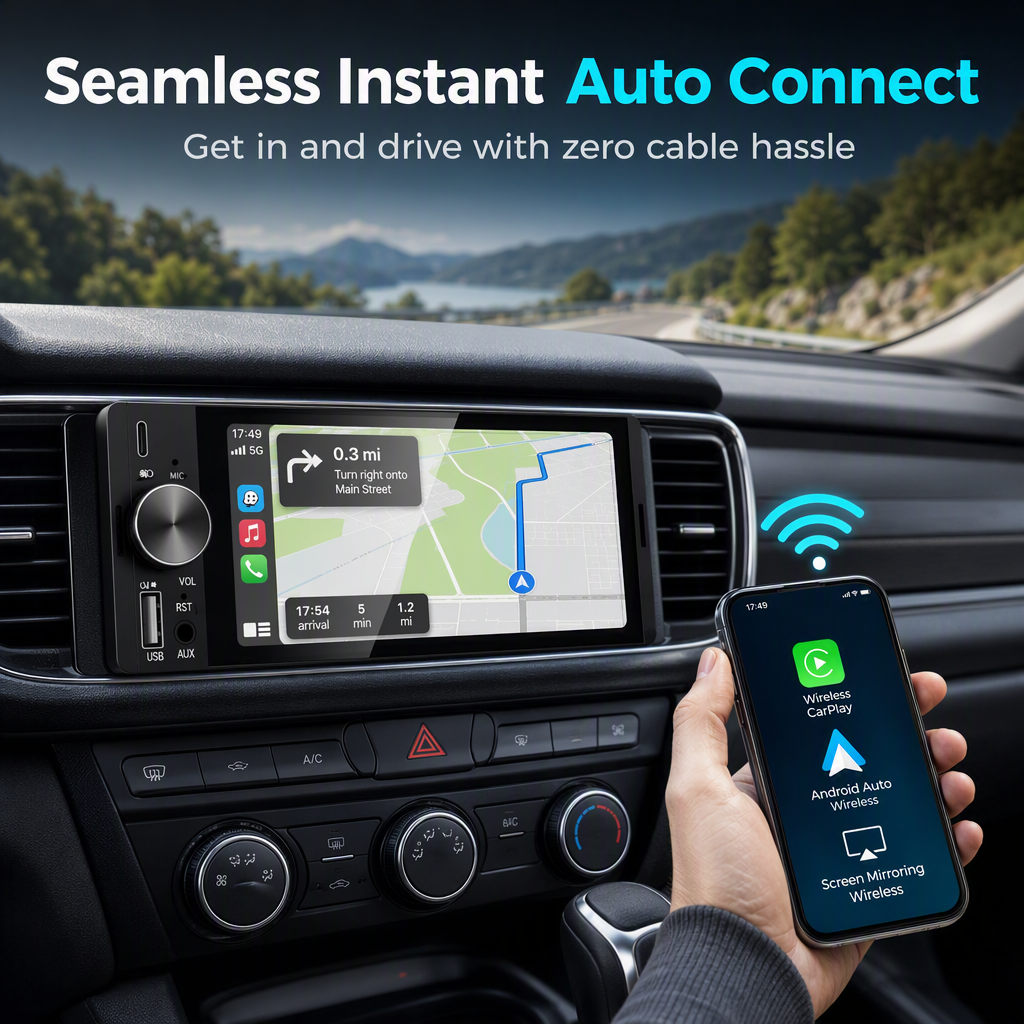 6.5 Inch Single Din Car MP5 Player with Wireless CarPlay and Android Auto FM Radio