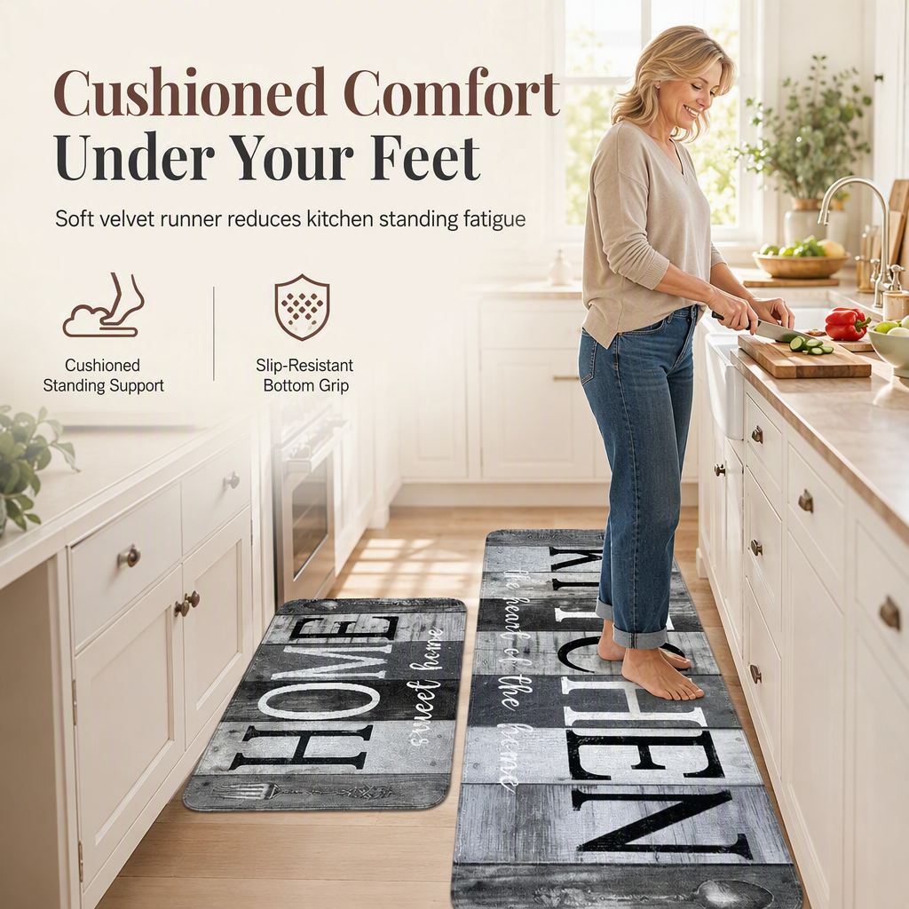 American Style Water Absorbent Kitchen Rug and Mat Set Non Slip Crystal Velvet Floor Mats for Home Entryway