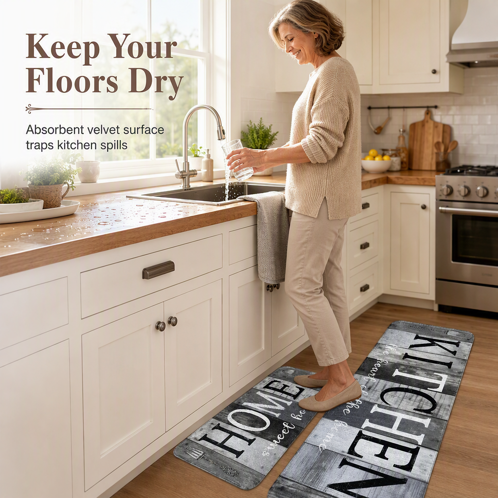 American Style Water Absorbent Kitchen Rug and Mat Set Non Slip Crystal Velvet Floor Mats for Home Entryway