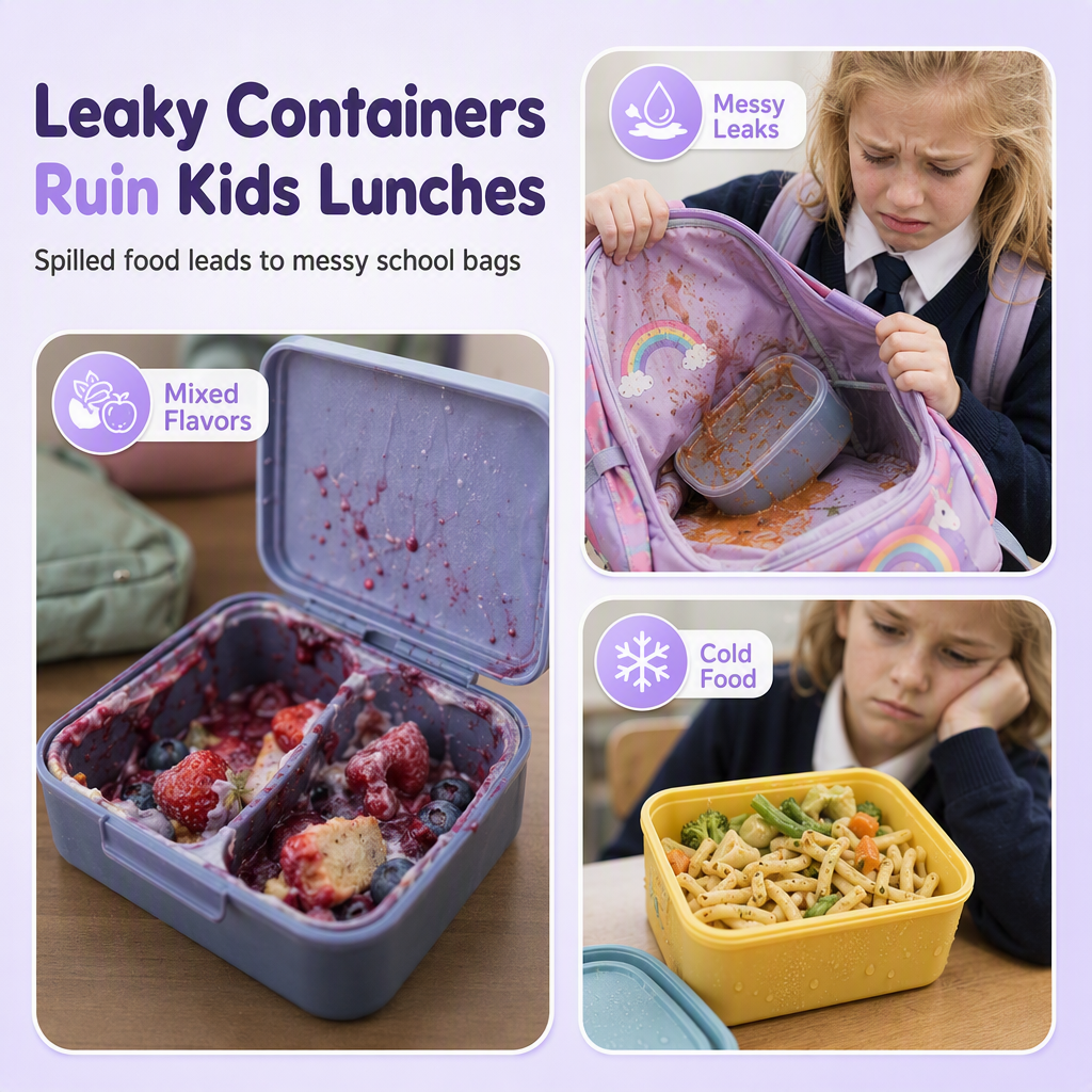 🍱Sealed Food Grade Kids Bento Lunch Box Set with Soup Bowl 4 Compartment Lunch Container for School Students