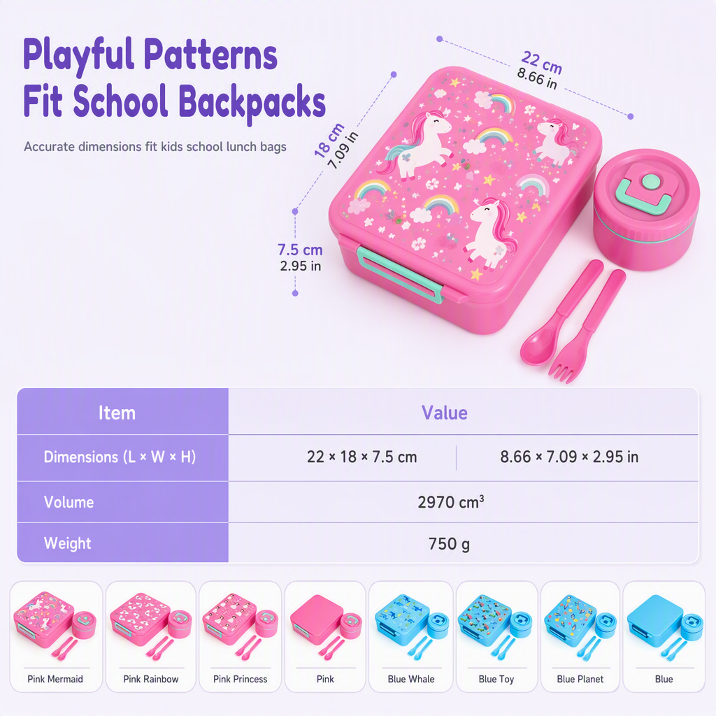 🍱Sealed Food Grade Kids Bento Lunch Box Set with Soup Bowl 4 Compartment Lunch Container for School Students