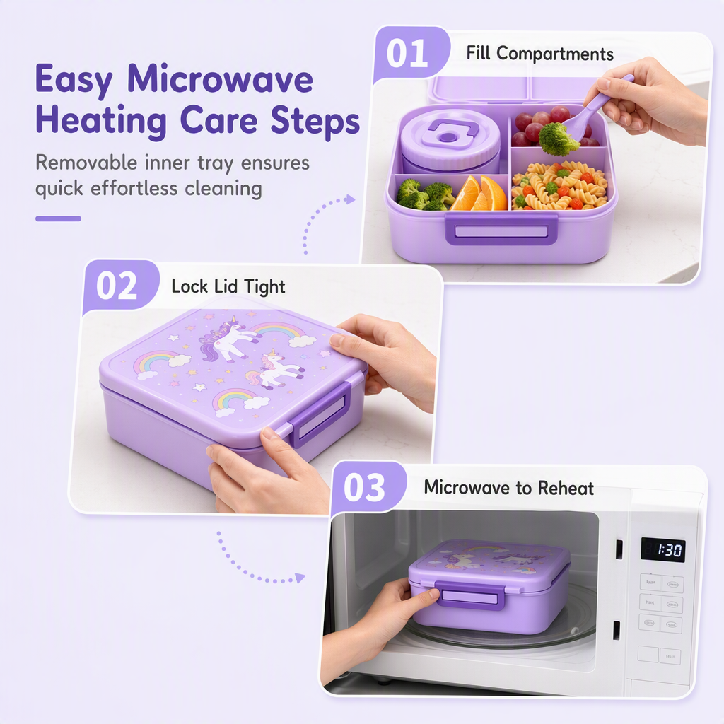 🍱Sealed Food Grade Kids Bento Lunch Box Set with Soup Bowl 4 Compartment Lunch Container for School Students