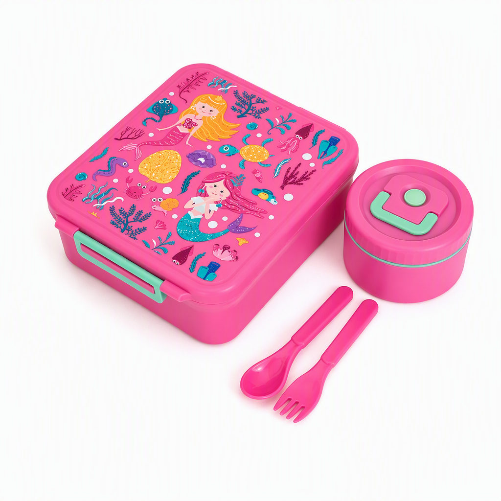 🍱Sealed Food Grade Kids Bento Lunch Box Set with Soup Bowl 4 Compartment Lunch Container for School Students
