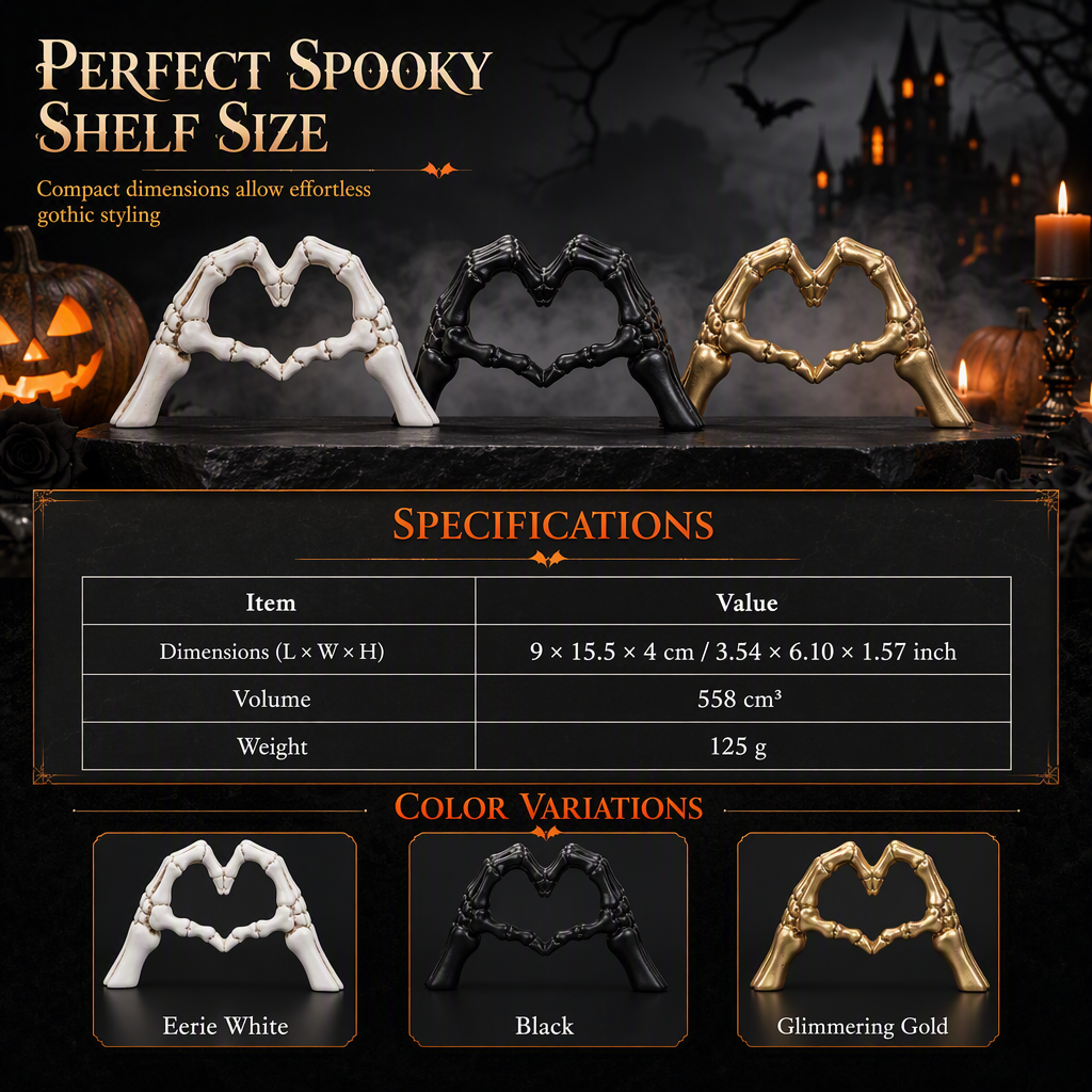 💀 Halloween Resin Skeleton Figurine – Heart Hand Gesture & Gothic Decor 🖤✨