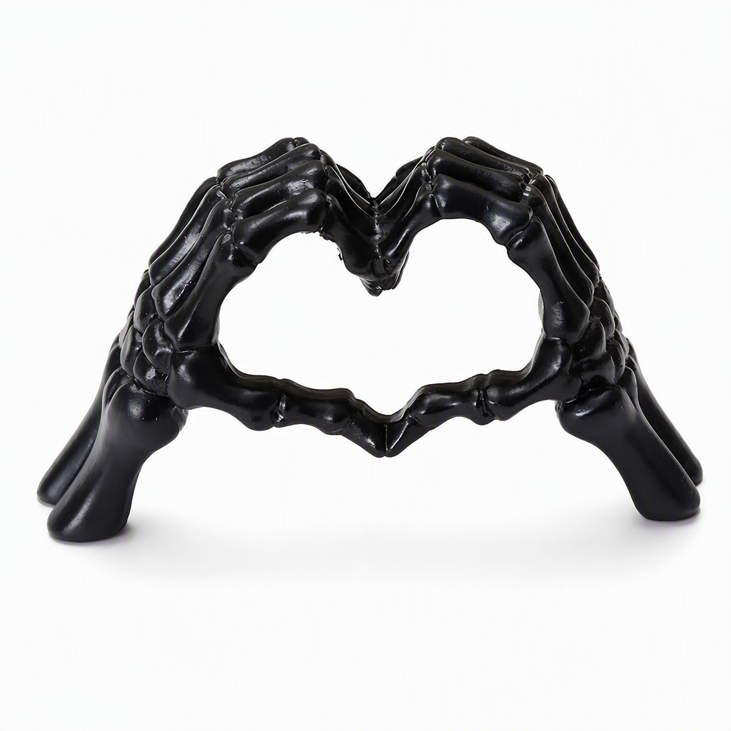 💀 Halloween Resin Skeleton Figurine – Heart Hand Gesture & Gothic Decor 🖤✨