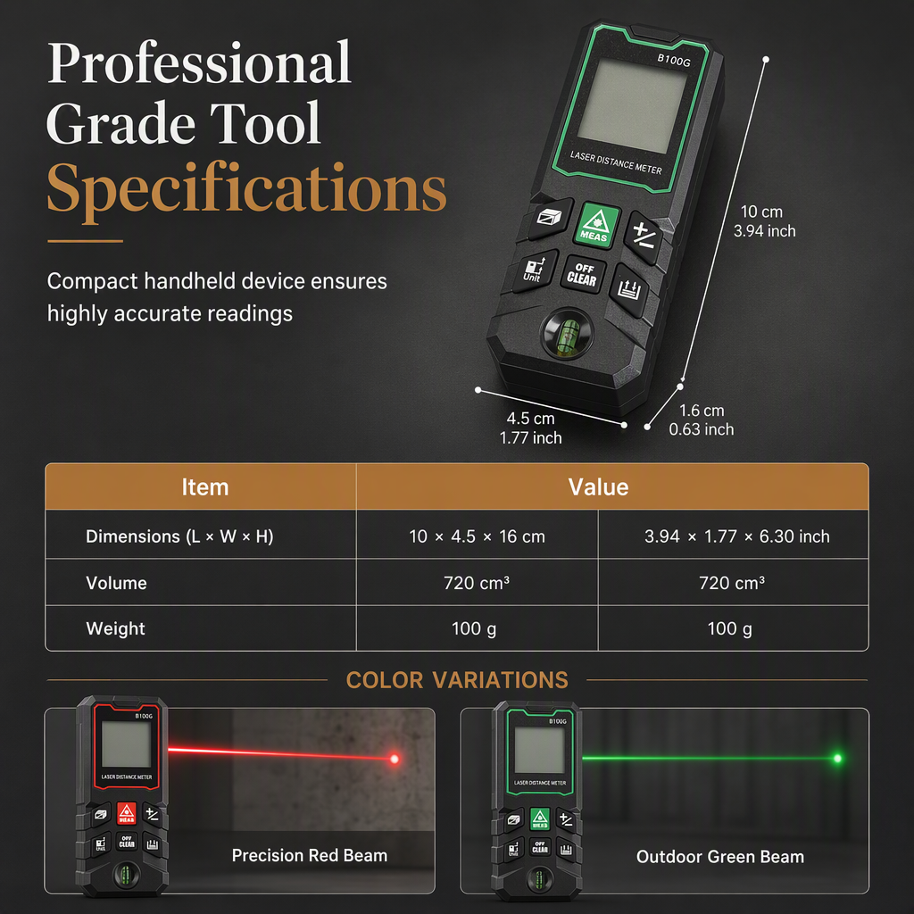 📏 Laser Rangefinder: 40-100m, Optical Focus, Dual-Level Calibration, 6 Modes, Stores 30 Measurements