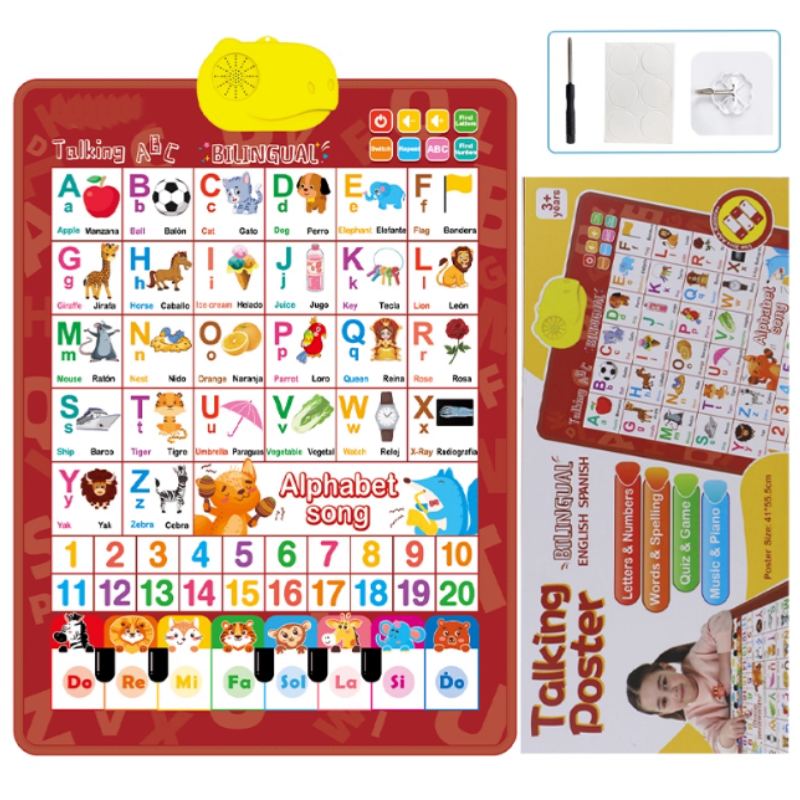 🔤 Bilingual Talking Alphabet Wall Chart – English & Spanish Letters, Interactive Audio Play & Mini Piano