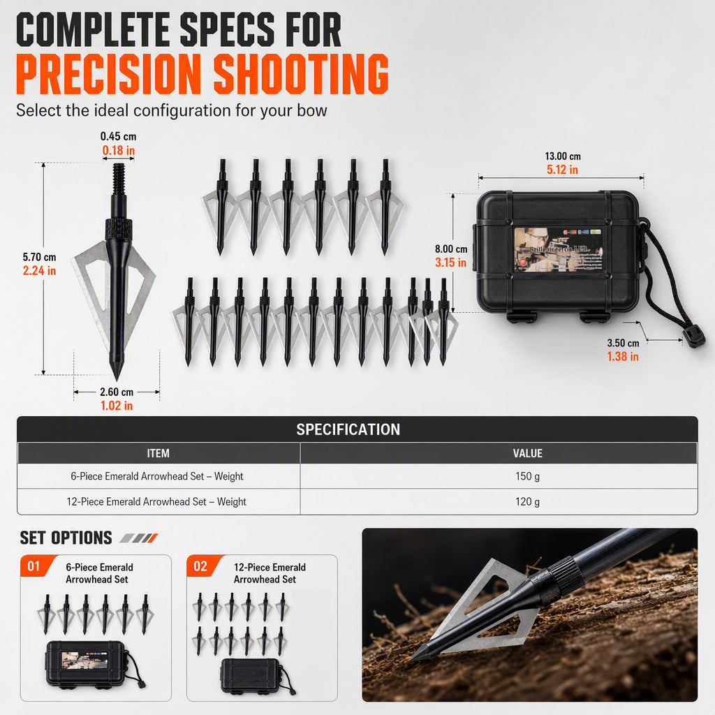 🏹6/12 Piece Emerald Archery Arrows Set with Storage Box Universal for Recurve and Compound Bows