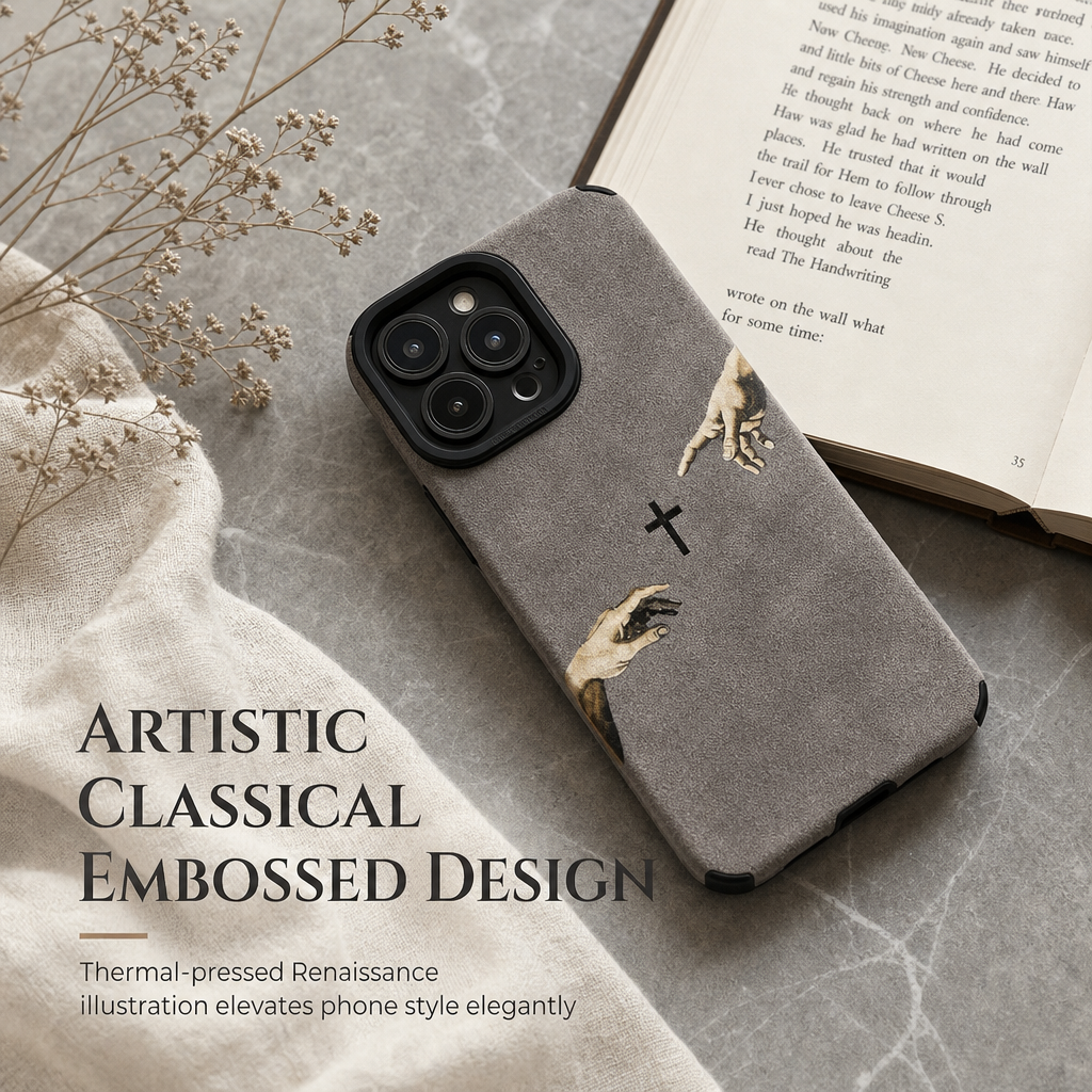 📱 LIMITED-TIME 50% OFF ✨ Suede Phone Case — Creation of Adam Design, Secure Grip, Precision Camera Protection