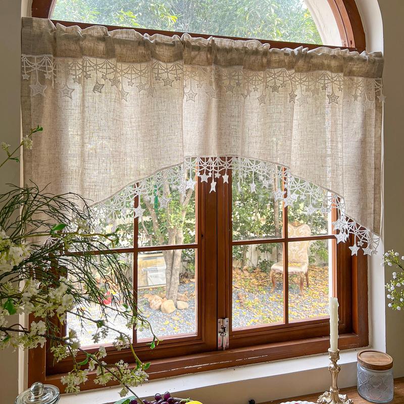 Versatile Country Style Curtain with Star Lace Trim