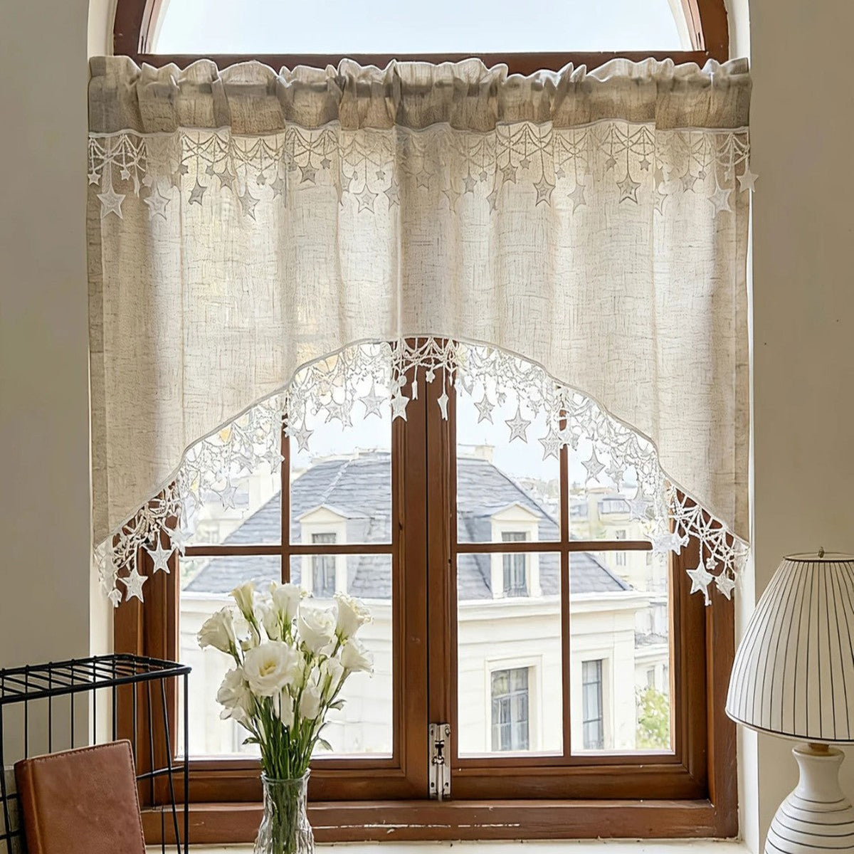 Versatile Country Style Curtain with Star Lace Trim