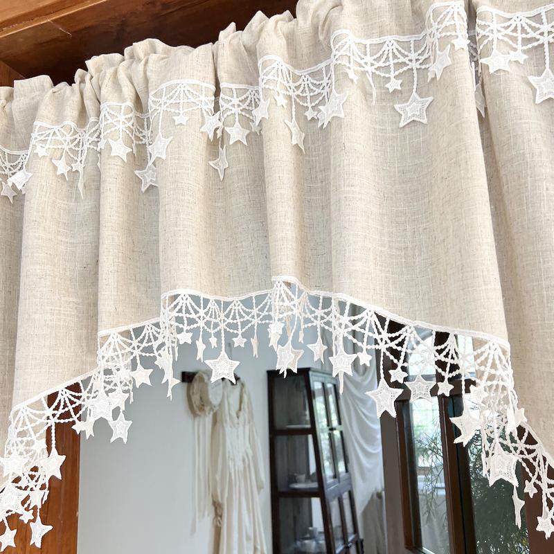 Versatile Country Style Curtain with Star Lace Trim