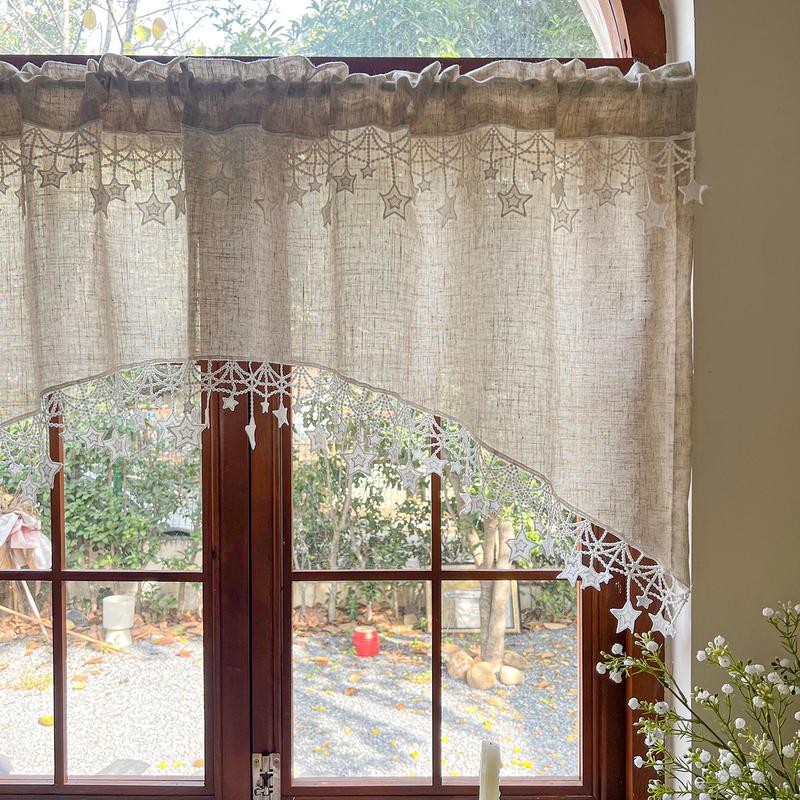 Versatile Country Style Curtain with Star Lace Trim