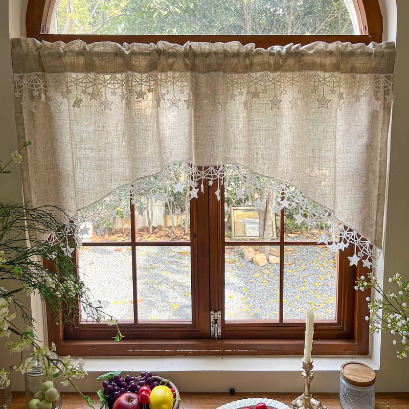 Versatile Country Style Curtain with Star Lace Trim
