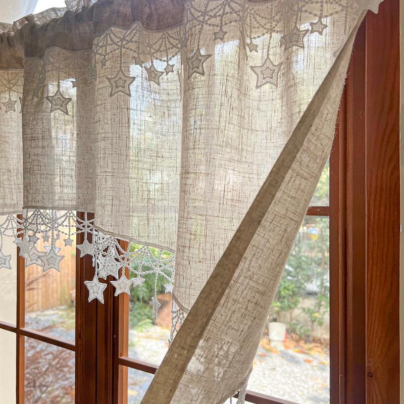 Versatile Country Style Curtain with Star Lace Trim