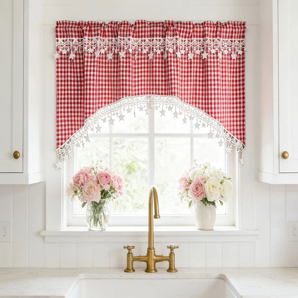 Versatile Country Style Curtain with Star Lace Trim