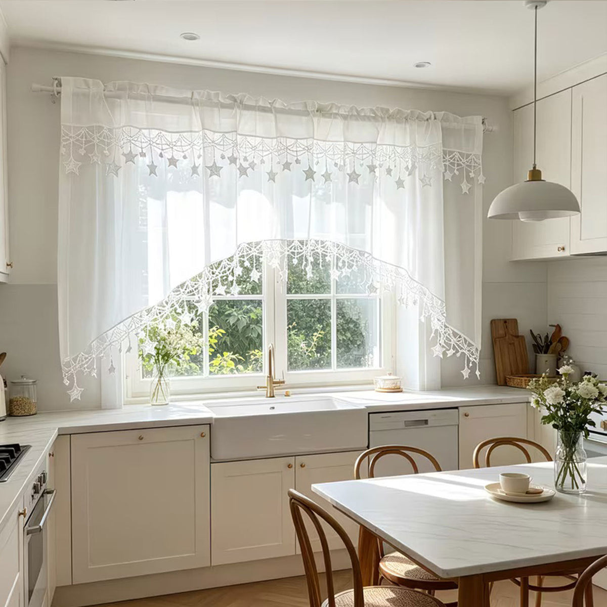 Versatile Country Style Curtain with Star Lace Trim