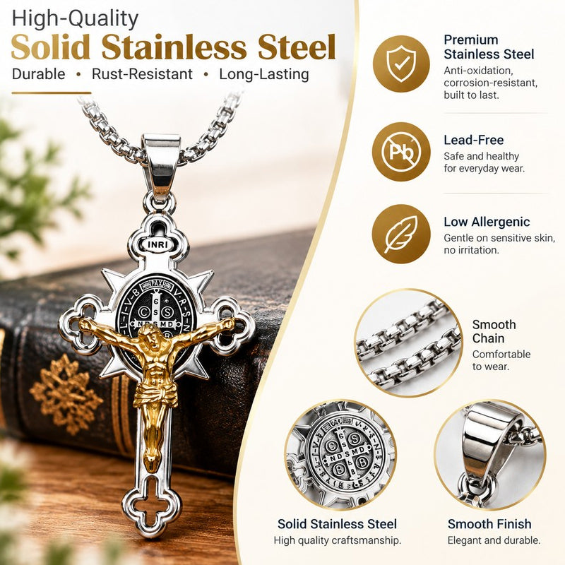 Men's Stainless Steel Vintage Cross Pendant Necklace