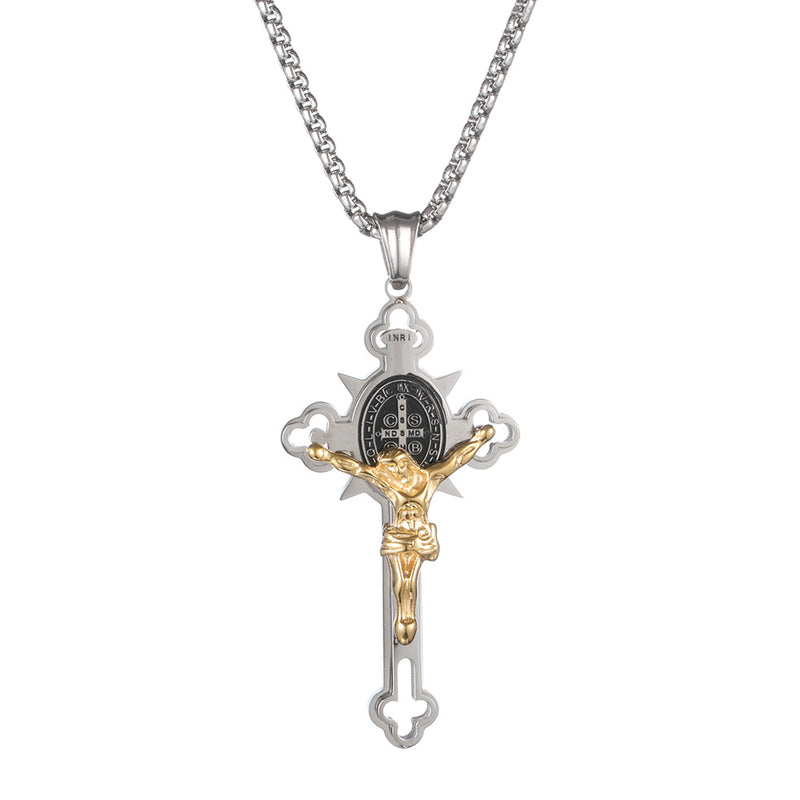 Men's Stainless Steel Vintage Cross Pendant Necklace