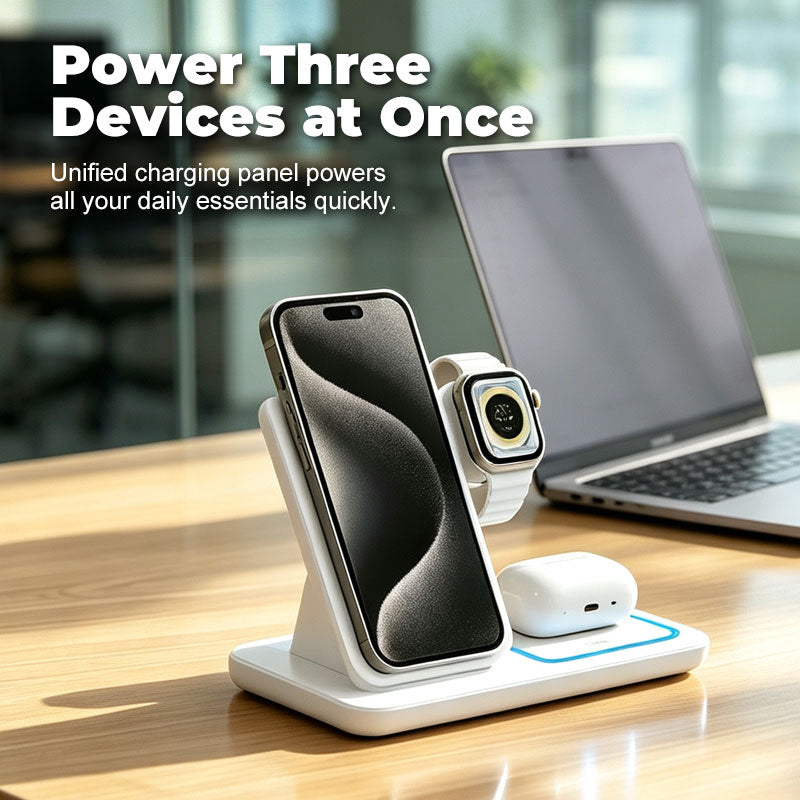 15W Foldable 3 in 1 Magnetic Wireless Charging Station and Desktop Phone Stand
