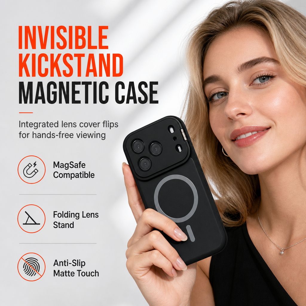 Magnetic Matte Mobile Phone Case with Camera Lens Kickstand Protective Cover