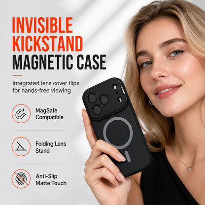 Magnetic Matte Mobile Phone Case with Camera Lens Kickstand Protective Cover
