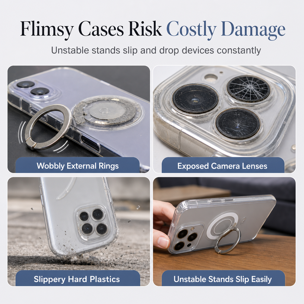 Magnetic Matte Mobile Phone Case with Camera Lens Kickstand Protective Cover