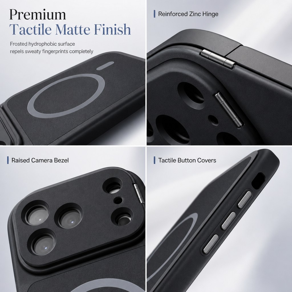 Magnetic Matte Mobile Phone Case with Camera Lens Kickstand Protective Cover